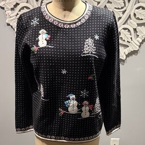 Vintage Alfred Dunner Christmas  snowman theme Black Sweater large